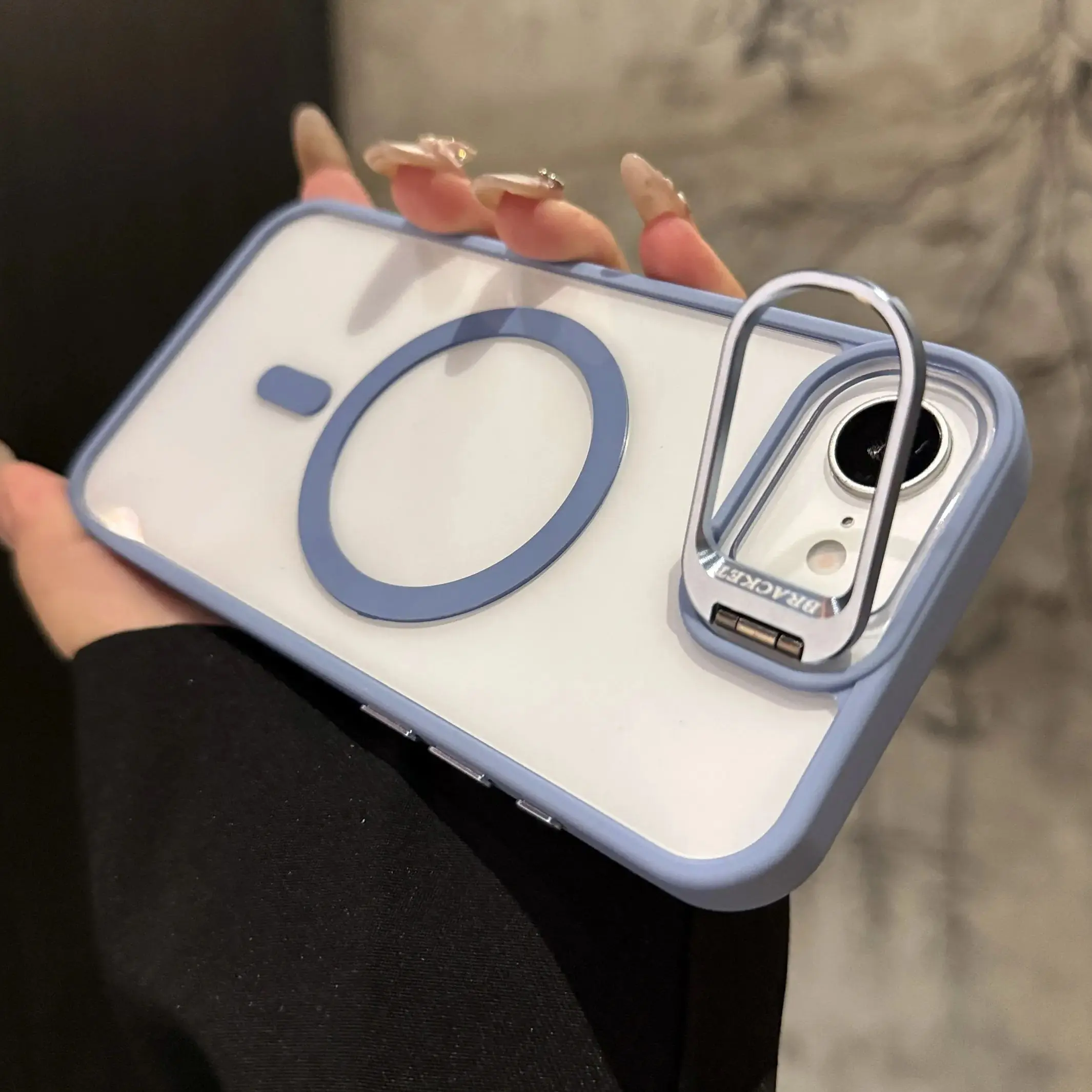 Magnetic Metal Ring Holder Case with Clear Lens Protection and Hard Back Cover