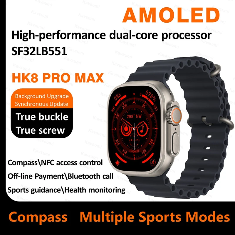 AMOLED Screen 2.12 HK8 Pro Max Ultra Smart Watch Men Series 8 NFC Wireless  Charging Bluetooth Call GPS Smartwatch For Apple IOS - AliExpress