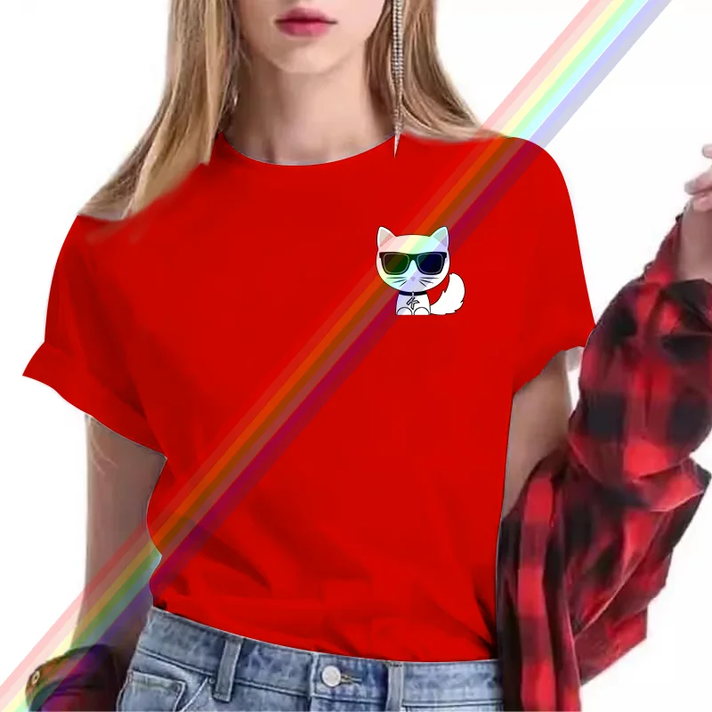 T Shirt Oversized Luxury Brand Cat Tshirt Female Summer Casual Short Sleeve Tee Shirt for Women's Girls Streetwear