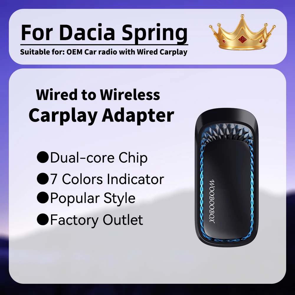 

For Dacia Spring New Mini CarPlay Wireless Adapter Car OEM Wired CarPlay To Wireless Smart Carplay AI Box USB Dongle RGB Spotify