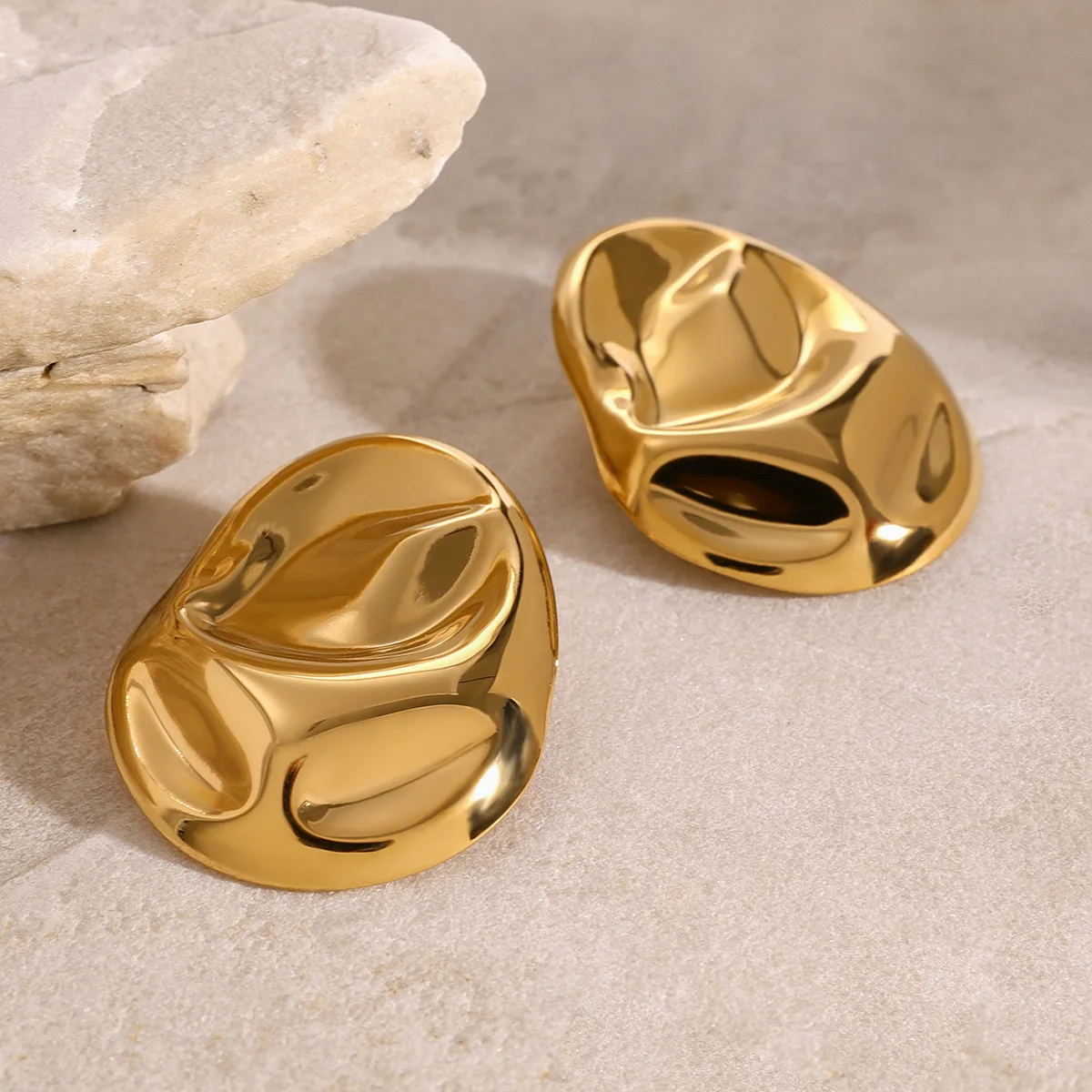 Stainless Steel PVD 18K Gold Plated Tarnish Waterproof Rugged Stud Earrings For Woman Jewelry Wholesale INS