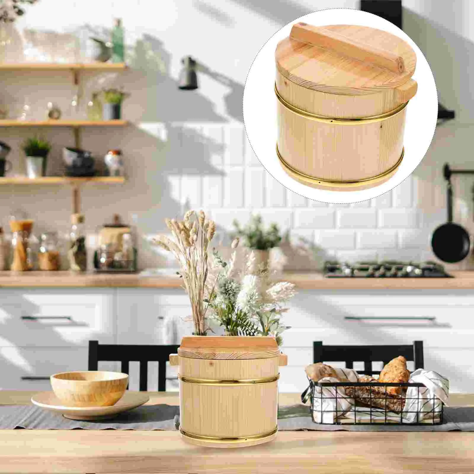 Wooden Barrel Sushi Rice Bucket Buckets Serving Container Food Containers with Lids 3