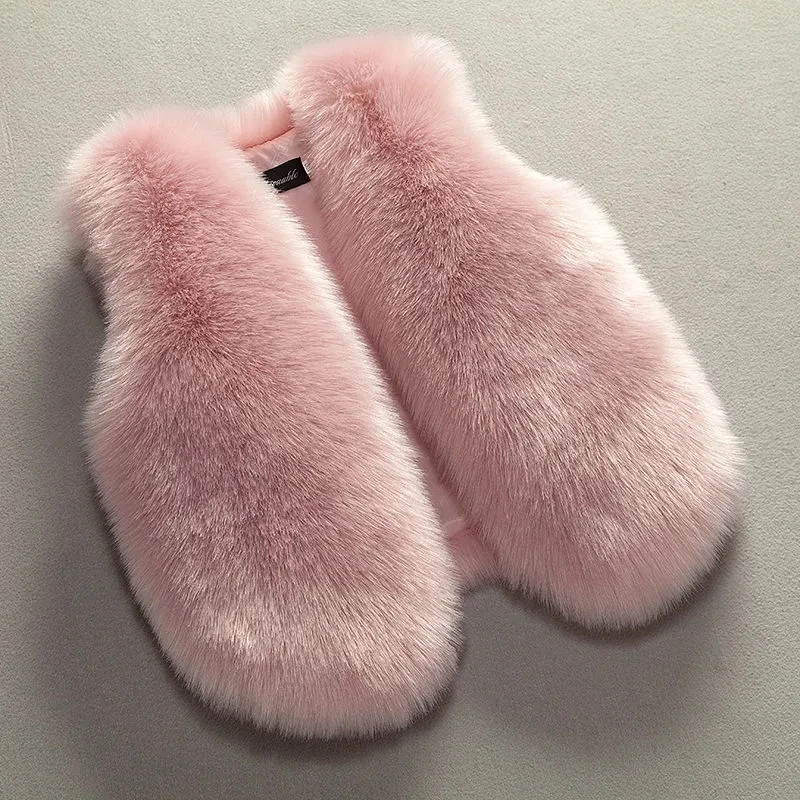 Winter Autumn Plush Outerwear Girl Vest Baby Sleeveless Jacket Fashionable Children's Vest Imitation Fur Baby Girl Waistcoat