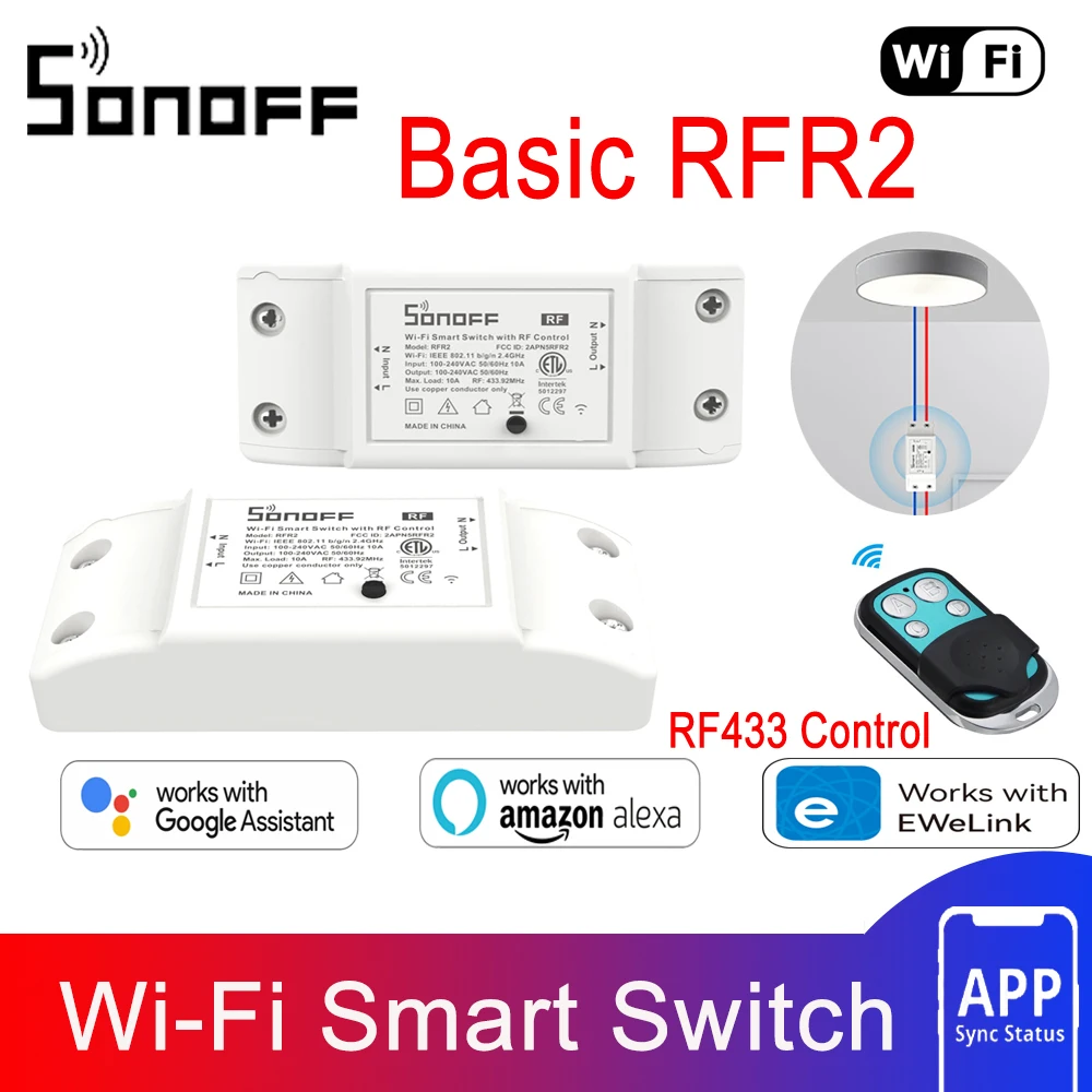 

Беспроводной смарт-выключатель SONOFF Basic RFR2 на 10 А с поддержкой Wi-Fi, 433 МГц