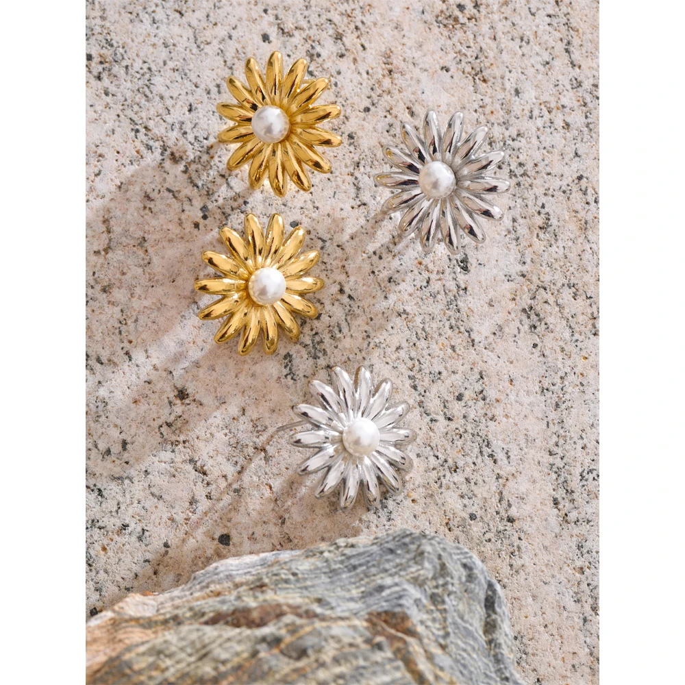 Yhpup Stud Earrings Stainless Steel Pearl