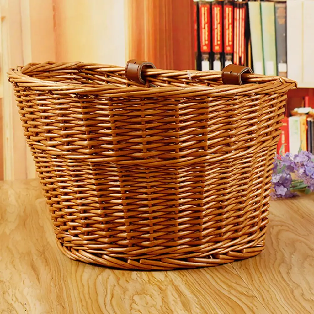 

Bike Basket Faux Leather Impact-resistant Wicker Half Round Shaped Bicycle Handlebar Basket Bicycle Basket Strong Bearing
