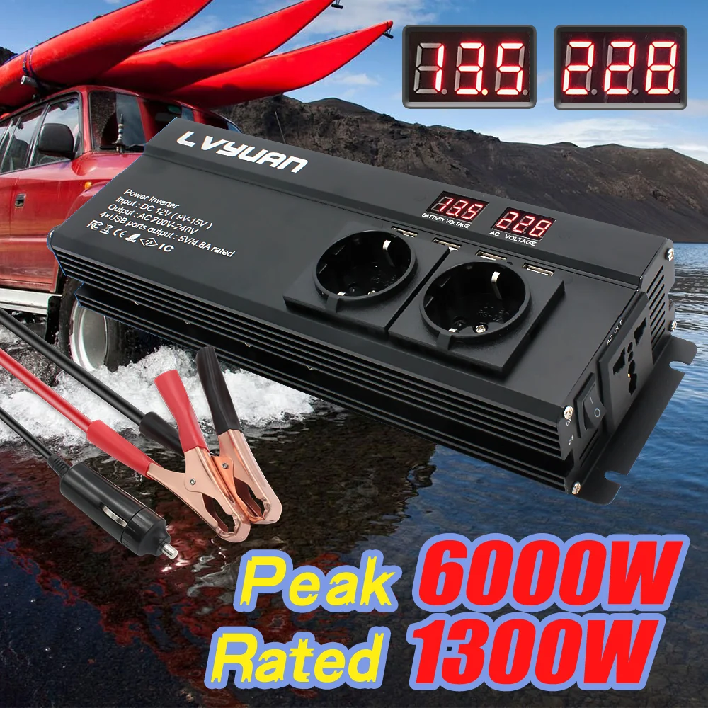 6000W Veicolo Smart Inverter Modificato Onda Sinusoidale Dual Usb Digital Power Inverter Dc 12V A Ac 220V Display Lcd Per Tablet Rv