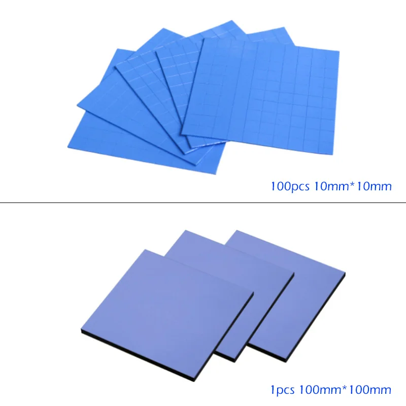1pcs 파란색 10mm*10mm/100mm*100mm GPU CPU 방열판 냉각 전도성 실리콘 패드 열 패드 열 가스켓 6W/mK