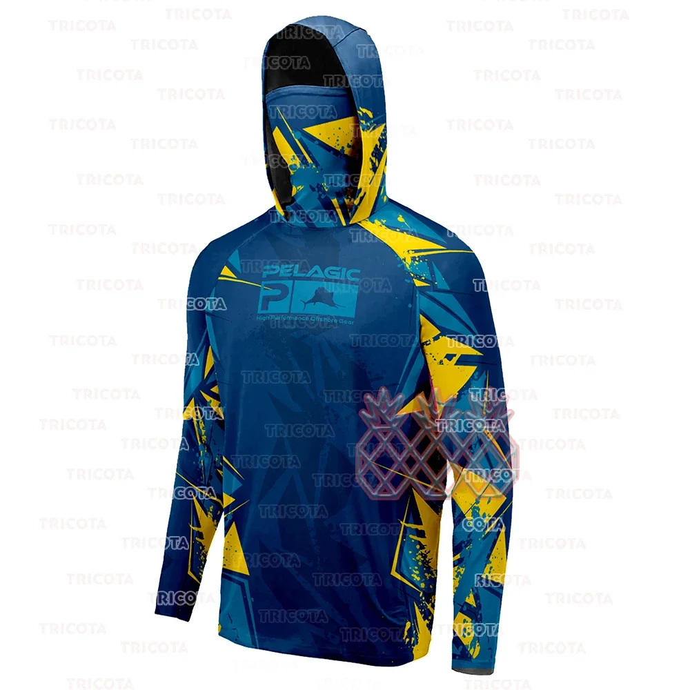 

PELAGIC Men Fishing Shirts With Mask UV Neck Gaiter Hoodie Long Sleeve Fishing UV Protection Breathable Performance Fishing Wear