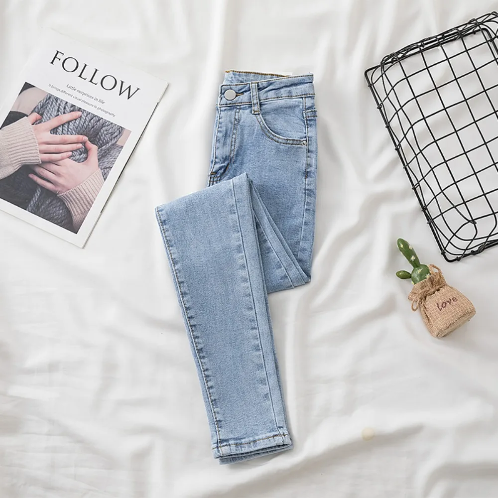 Autumn Winter Vintage Jeans Pencil Pants Women Stretch Slim High Waist Plus Velvet Thick Long Jeans Skinny Denim  Women Trousers