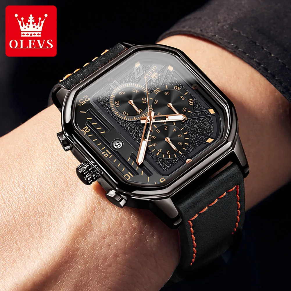 OLEVS-Montre à Quartz Étanche avec Bracelet en Cuir Shoe pour Homme, Horloge Chronographe, Marque Supérieure, Montre-Bracelet Originale, 9950