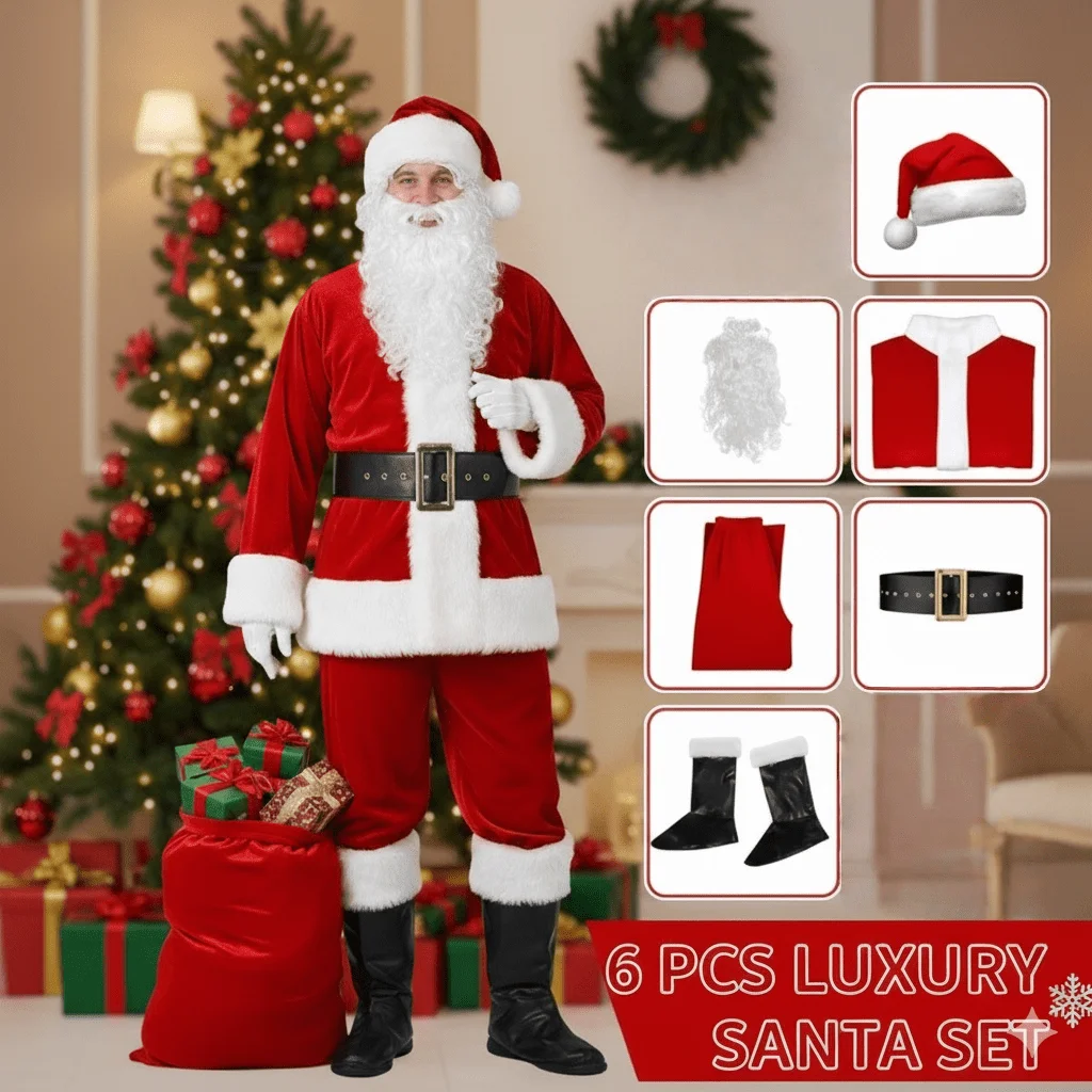 Full Christmas Outfit for Men, Ideal for Holiday Celebrations, Photo Shoots & Festive Fun - High-Quality Santa Costume Set