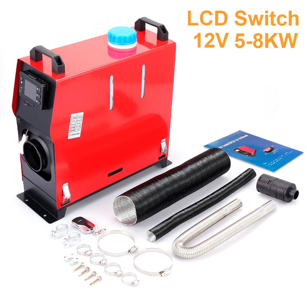 12V 1-8KW Vertical All In One Machine Diesel Air Heater Host Adjustable Blue LCD English Remote Parking Heater For Car Truck RV