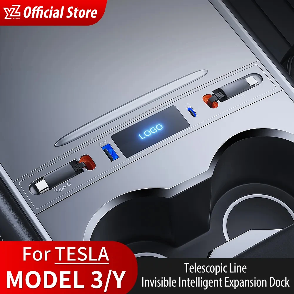 

YZ For Tesla Model 3 Model Y 27W Quick Charger USB Shunt HUB Intelligent Docking Station Car Adapter Powered Splitter Extension