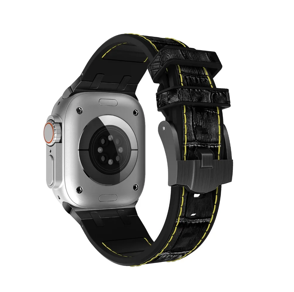 Crocodile Leather Strap for Apple Watch Band 49mm 45mm 41mm 44mm 40mm 42mm 38mm Bracelet for iWatch Series 9 8 7 6 5 4 SE 3 Belt