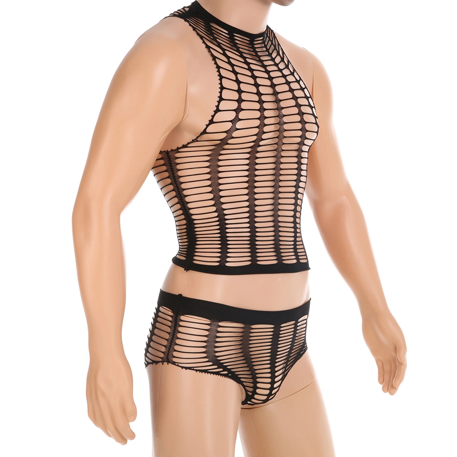 Completo lingerie uomo a rete top e slip brasiliano sexy_voghion.com