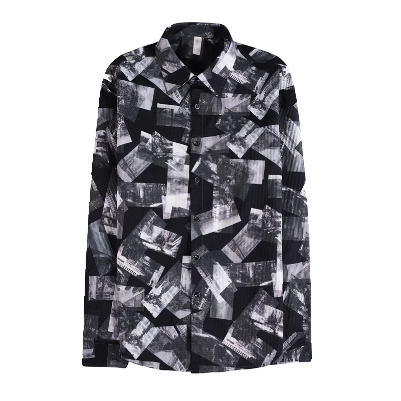 Luxury Print Shirts For Men High Quality Korean Casual Clothing Long Sleeve Men's Shirt Formal Dress Slim Fit Casual Tuxedo 4XL
