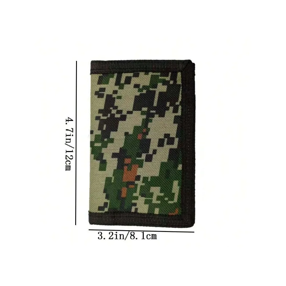 Boys' RFID Trifold Outdoor Sports Wallet with Lanyard - Green Square Design, Ideal for Kids' Festivals & Birthday Gifts