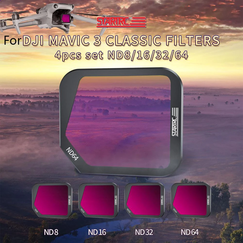 

4pcs Nd8 Nd16 Nd32 Nd64 Lens Filter Set Compatible For Dji Mavic 3 Classic Youth Edition Drone Accessories