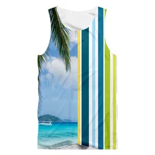 

Top Quality Jogger Vest Elastic Hawaii Summer Cool Fitness For Men Sport Tank Tops Blue Sea Colorful Striped Plus Size Wholesale