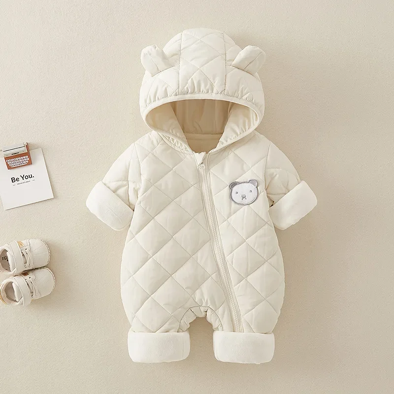 

Autumn Winter Newborn Boys Onesies Cotton Padded Plus Thick Warm Baby Boys Snowsuit Hooded Zipper Infant Boys Snowwears