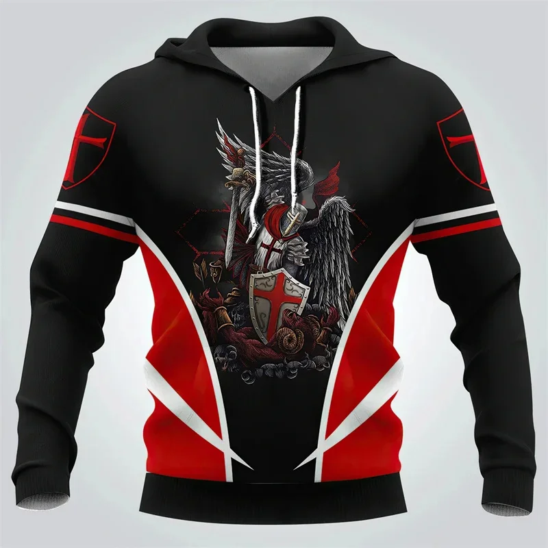 thumbnail image 1 of Sudadera con capucha de los Caballeros Templarios con estampado 3D para hombre, jerseys de gran tamaño con gráfico cruzado, sudaderas con capucha casuales de manga larga, ropa de calle, 1 of 5