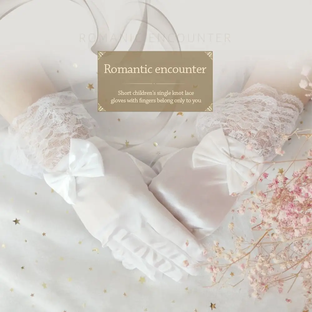 Elegant White Children's Wedding Gloves Bow Knot Glossy Satin Etiquette Dress Gloves Elastic Short Dance Festival