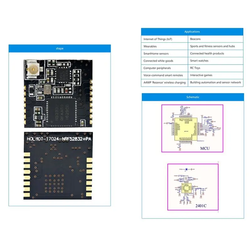 Holyiot 블루투스 저에너지 개발 보드 Nordic NRF52832 PA IPX 모듈 NRF52 DK 장거리 자동화 IOT 모듈
