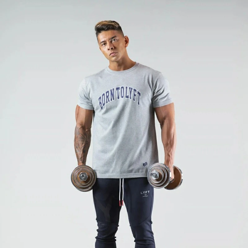 

New Brand Clothing Fitness Running Letter Print T Shirt Men O-Neck T-Shirt Cotton Bodybuilding Sport Shirts Tops Gym Men T Shirt