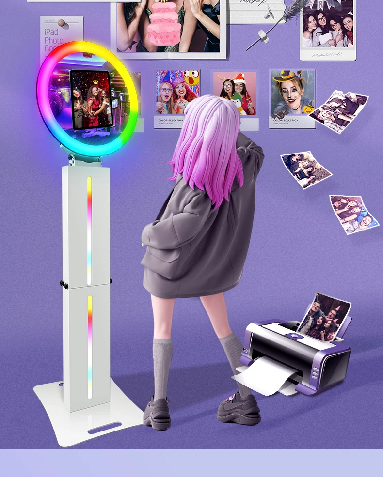 Máquina de fotomatón para iPad, para 10,2 pulgadas/10,5 pulgadas/11 pulgadas/12,9 pulgadas/13 pulgadas, bodas, fiestas, eventos, fotomatón LED portátil para Selfie