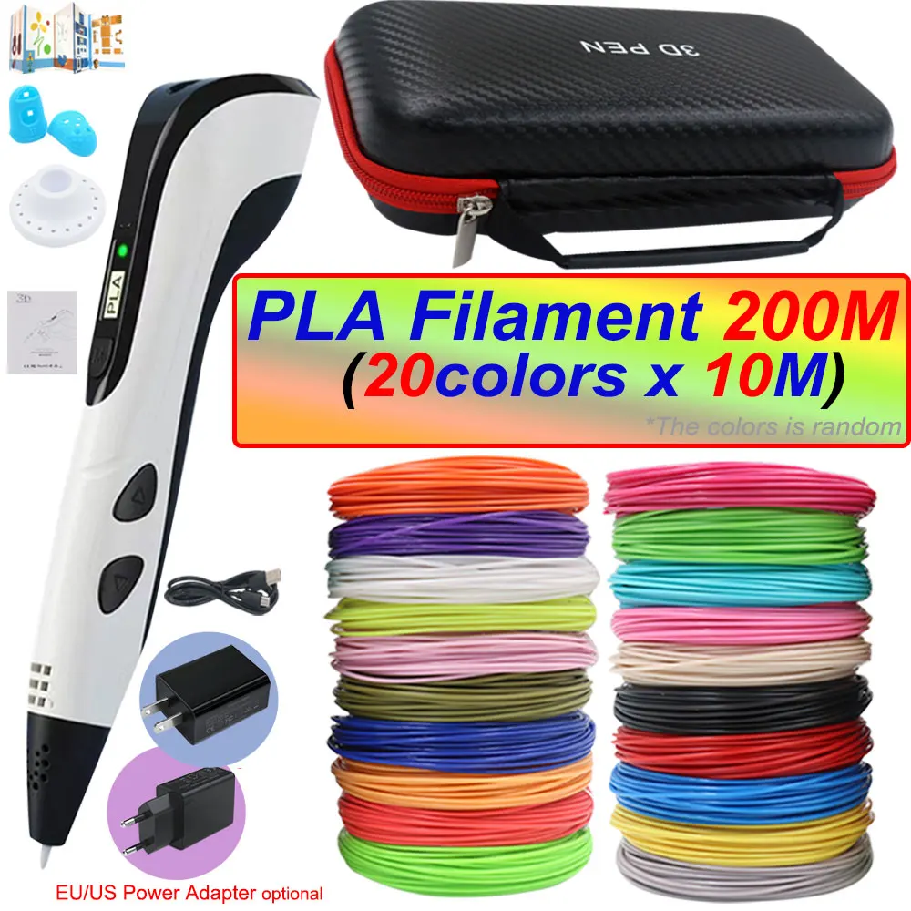 어린이용 3D 프린팅 펜, DIY 드로잉 펜, 30 색, 200M PLA 필라멘트, 생일 크리스마스 선물, 파워 여행 케이스 포함
