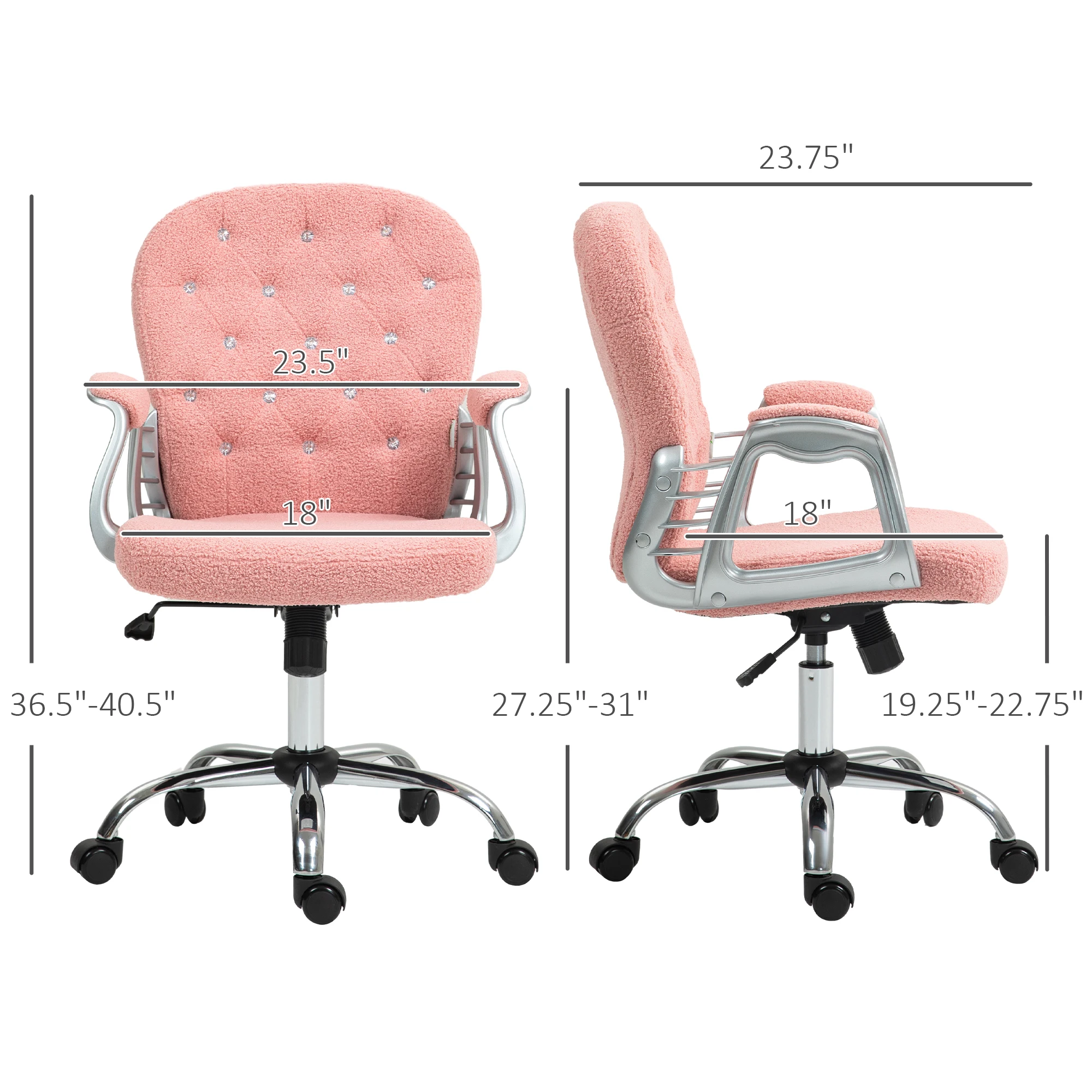 Vanity Office Chair Tufted Backrest Swivel Rolling Height Adjustable, Pink 3