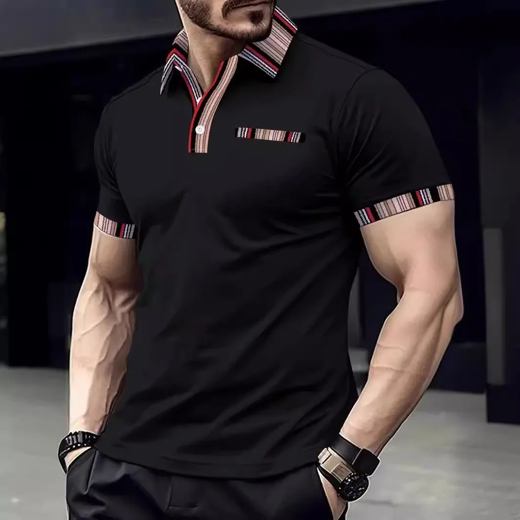 Camisa A Rayas Para Hombre, Polo Deportivo Formal A La Moda, Camiseta De Manga Corta Con Cuello De Polo Para Jóvenes Y Guapos,