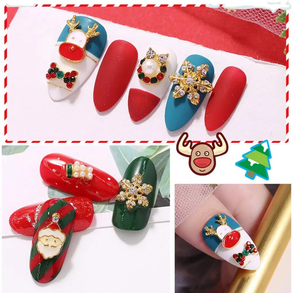 Nail Ornament Creative Shape Easy to Apply Decorative Alloy Colorful Xmas Style DIY Nail Art Decoration Nail Supplies