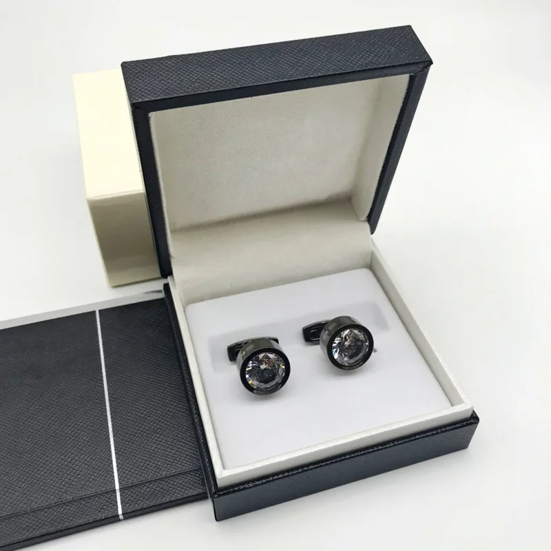 Luxury MB Classic Design Cufflinks With Six Star Branding Round Removable Diamond Mirror Surface Button Box Set