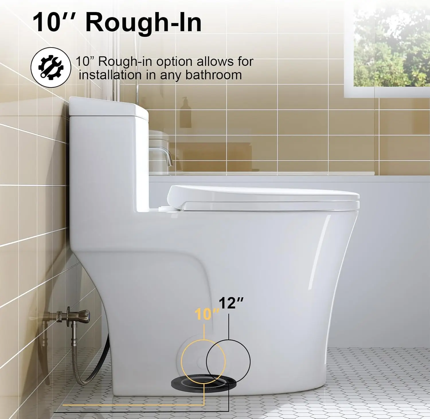 One Piece Toilet 10" Rough-in Elongated Toilet with Comfortable Seat Height ADA Chair Height 17.3" Space Saver Design 2