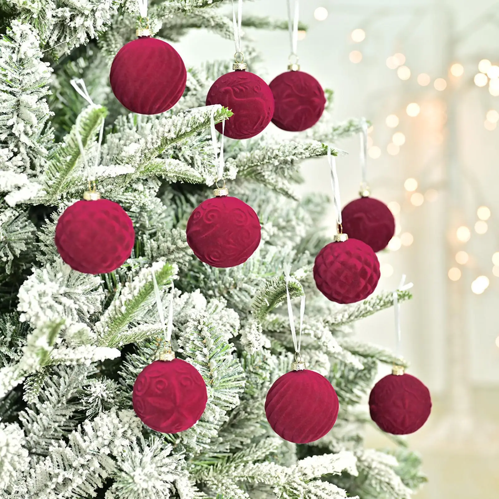 Velvet Christmas Balls 20pcs/box 6cm Flocked Tree Balls Pendant Ornaments Luxurious Design Decoration For Christmas Decoration