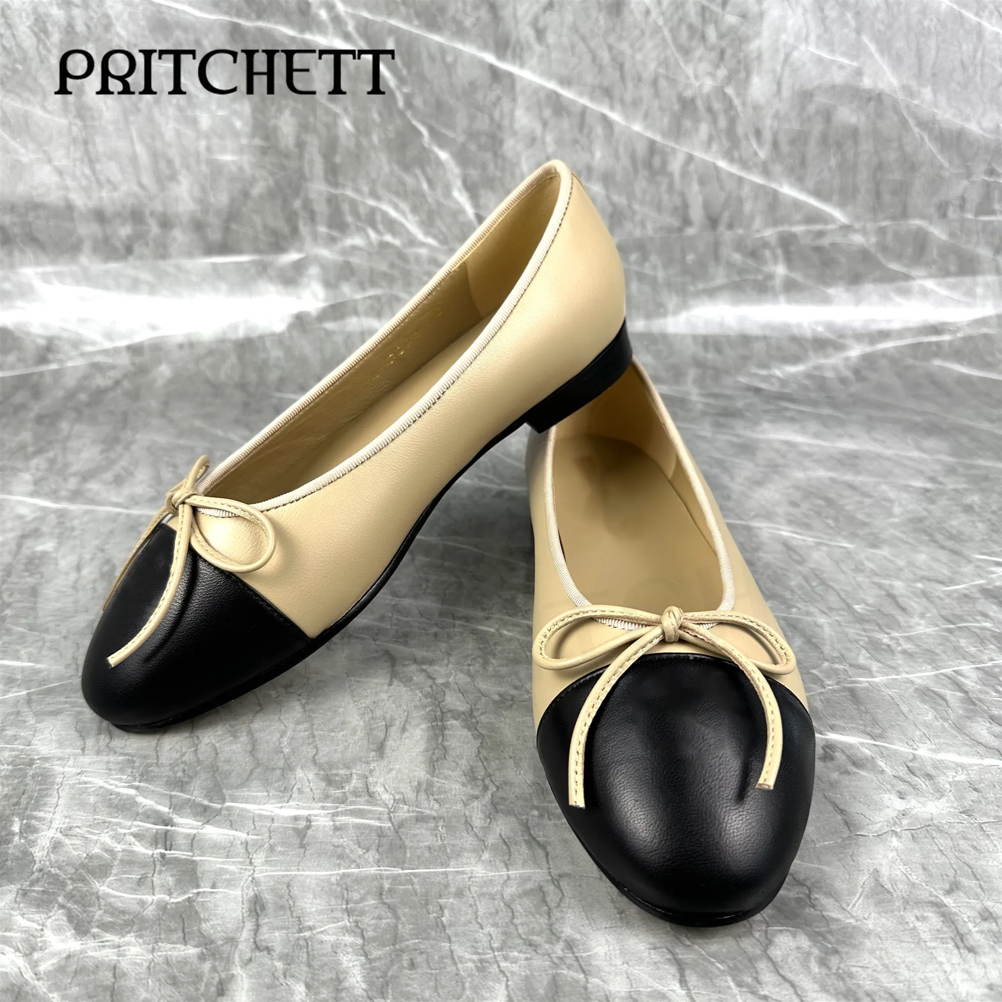 

Apricot Color Block Bow Ballet Shoes Black Round Toe Shallow Mouth Flat Mary Jane Flats Casual Fashion Women's Shoes