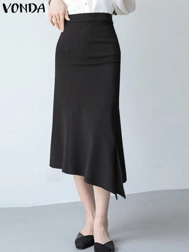 

VONDA Women Summer Elegant Solid Color Midi Skirts 2024 Hip Wrap Skirt High Waist Casual Slit Irregular Hem Streetwear Bottoms
