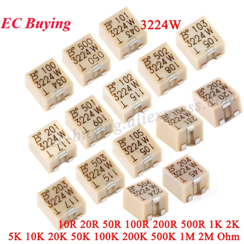 Trimmer Potentiometer 1-10Pcs 3224W SMD Precision Trimmer Potentiometer Adjustable Resistance 100R 200R 500R 1K 5K 10K 20K 50K 100K 200K 500K 1M Ohm trimmer potentiometer adjustable resistor electronic components