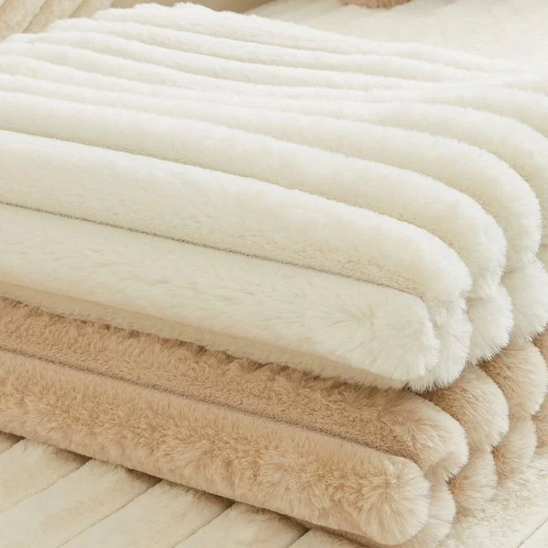 Thicken Plush Stripe Sofa Cover Image 3
