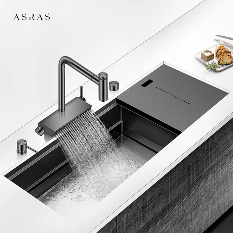 ASRAS นาโนเมตรขนาดใหญ่อ่างล้างจานที่ซ่อนอยู่ความหนา 4 มม. การติดตั้ง Undermount ทําด้วยมืออ่างล้างจานเดี่ยวที่ซ่อนอยู่ 1