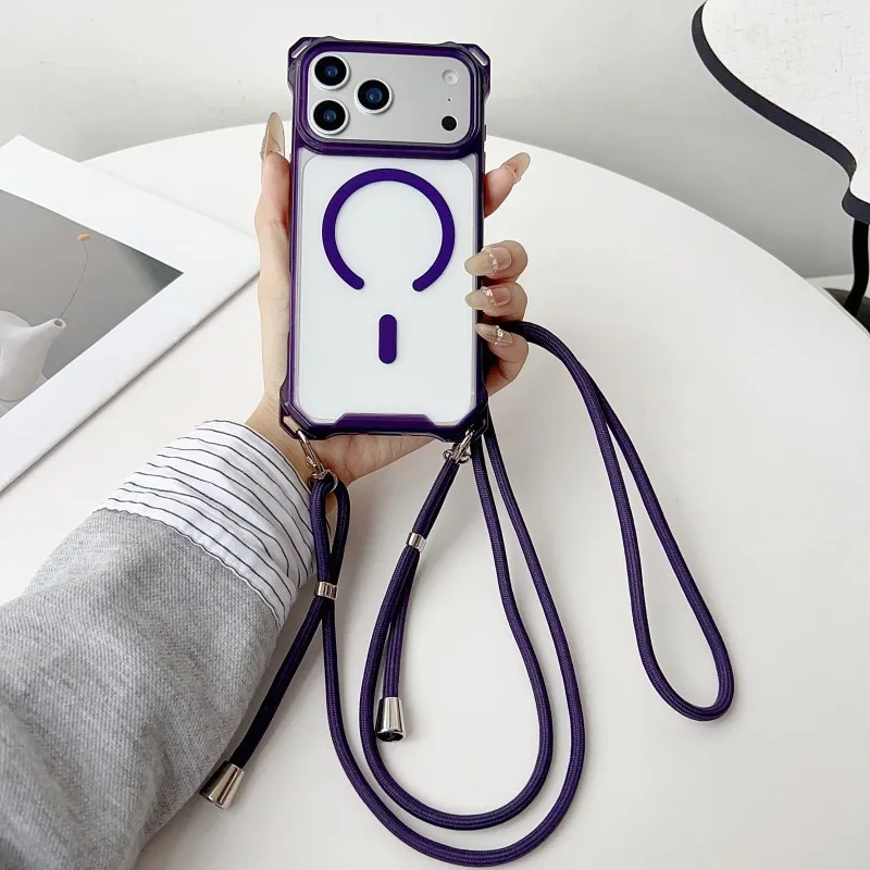 Shockproof Transparent Crossbody Strap Case with Magnetic Lanyard Cord
