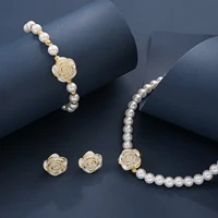Collier et Bracelets en Imitation de perles pour femmes, élégant, fleur délicate, boucles d'oreilles, polyvalent, quotidien, fête, Banquet, mariage, bijoux cadeaux 3