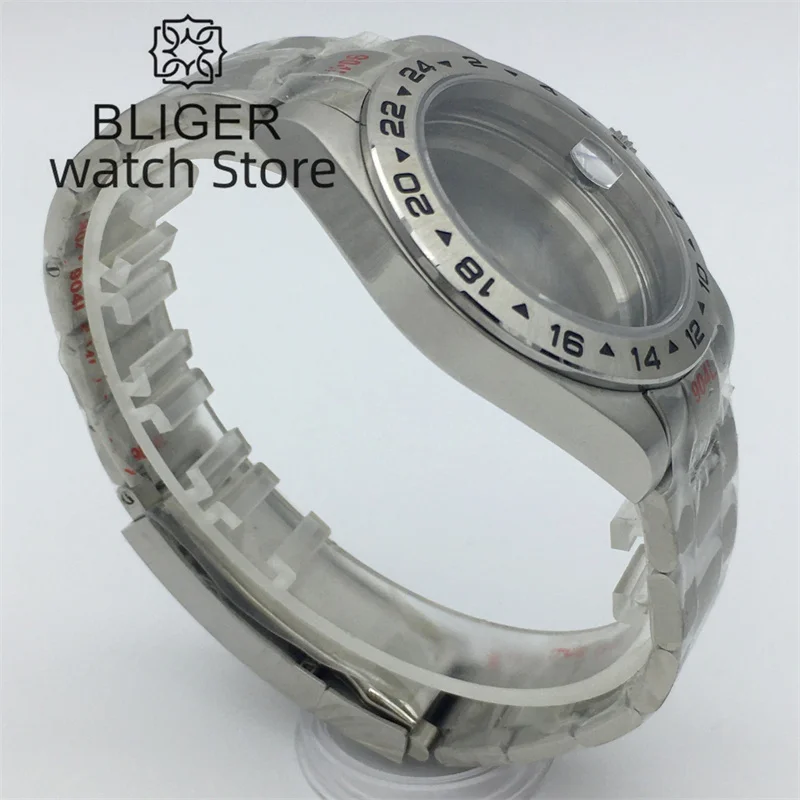 BLIGER 40mm /43mm Explorer 2 Case Solid bezel Sapphire Glass fit NH34 NH35 NH36 ETA2824 PT5000 Miyota DG2813 3804 movement