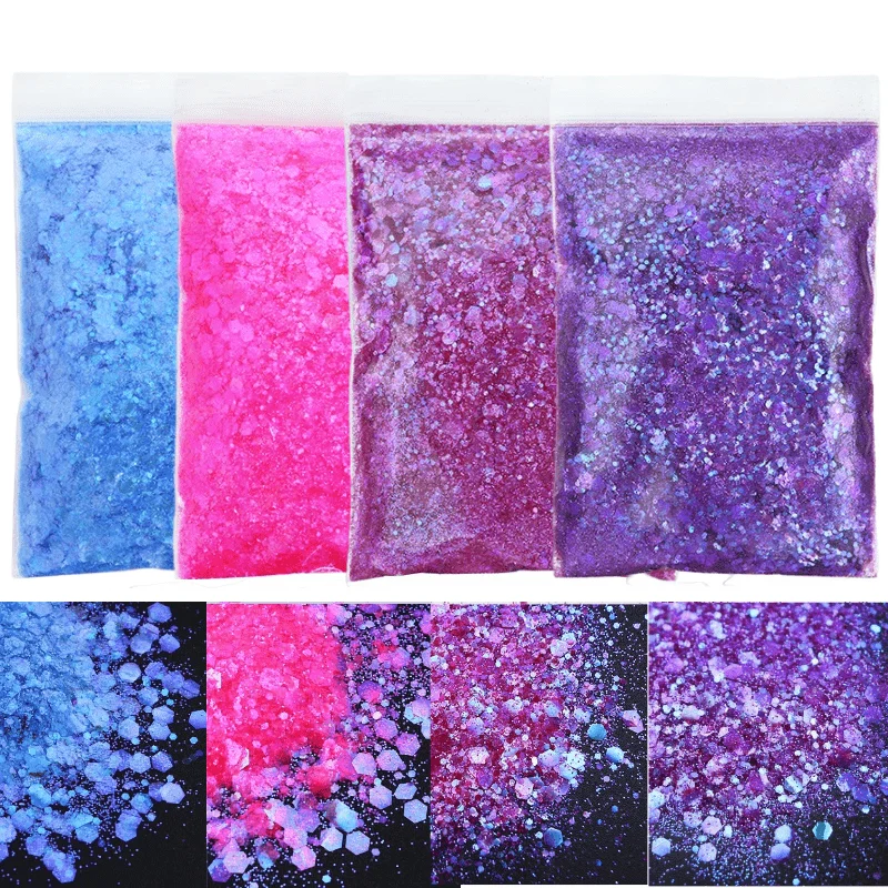 4Bag*50g Metallic Colors Chunky Glitter Nail Fine Powder Sequins Bulk  Decoration Nails Accessories for UV Nail Polish Supplies - AliExpress