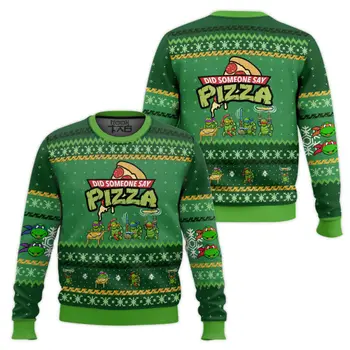 Men Round Neck Christmas Ugly Sweater With Full Print Personalized Fashion Trend Cool Street Vitality Ninja Turtle Fans Pursuing