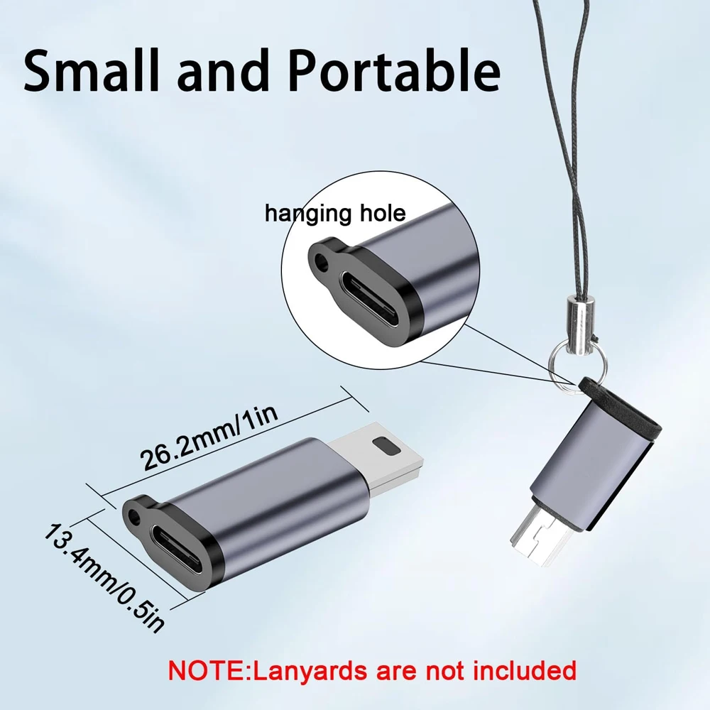 480Mbps Mini USB Male to USB C Female Adaptor 18W Mini USB Plug to Type-C Data Connector for Digital Cameras Hard Drives MP3