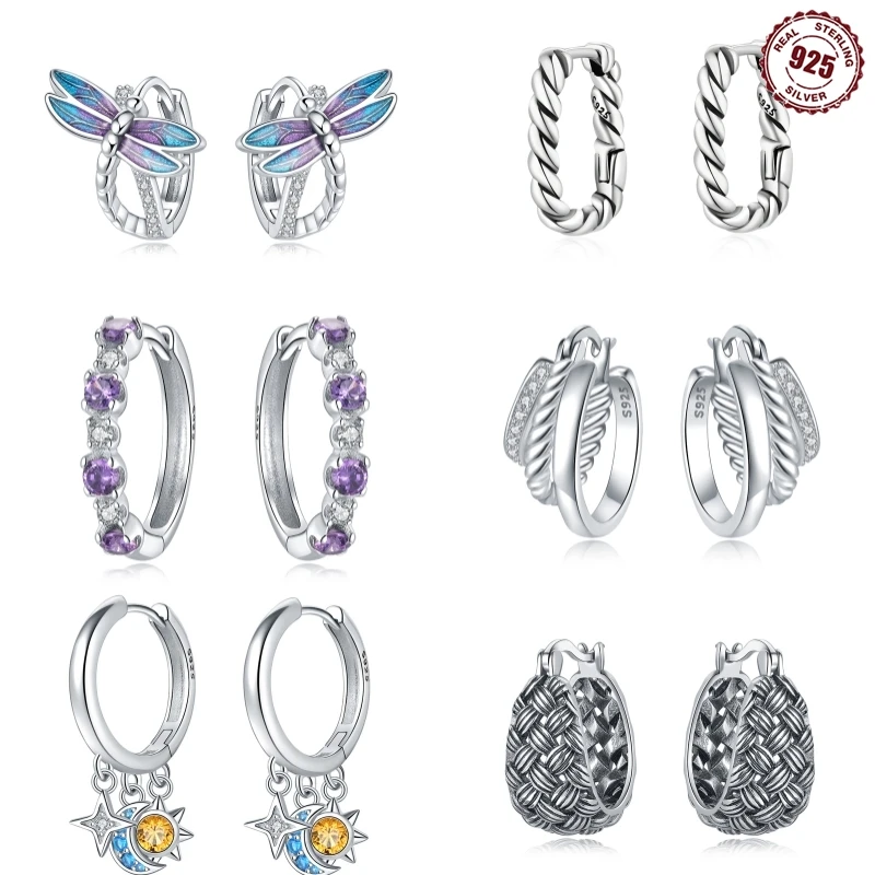 Silver Earrings Womens Earrings 925 Sterling Silver Earrings Simple Star Moon insect Starlight Earrings For Women Wedding Engagement Charm Jewelry Gift