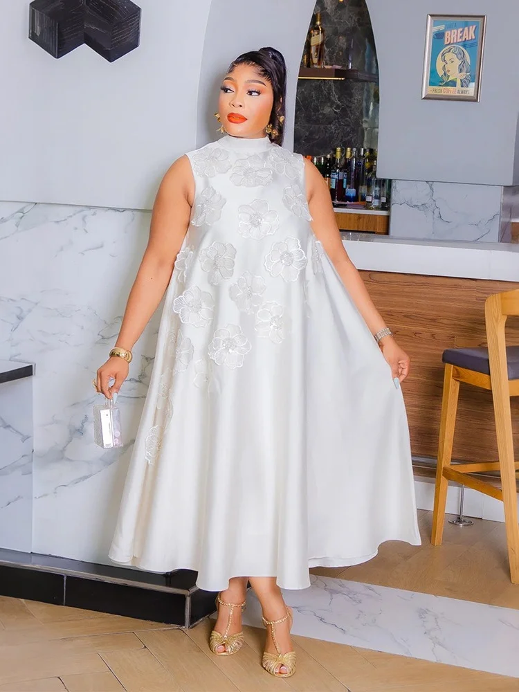 Wmstar Dress Women Wholesale Sleeveless Solid Round Neck Loose Elegant Flower Long Dress New in Summer Street Wear Dropshopping